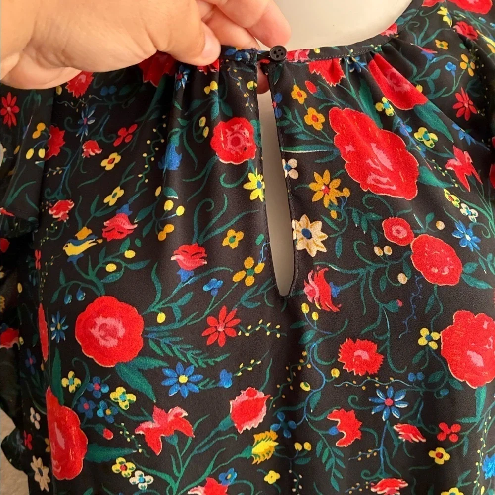 J. Crew Women’s Floral Printed Flutter Sleeveless Multicolor Keyhole Dress XS